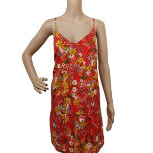 LOFT RED MULTI FLORAL RUFFLEE HEM LINED CASUAL SUMMER DRESS SIZE: XL NWT